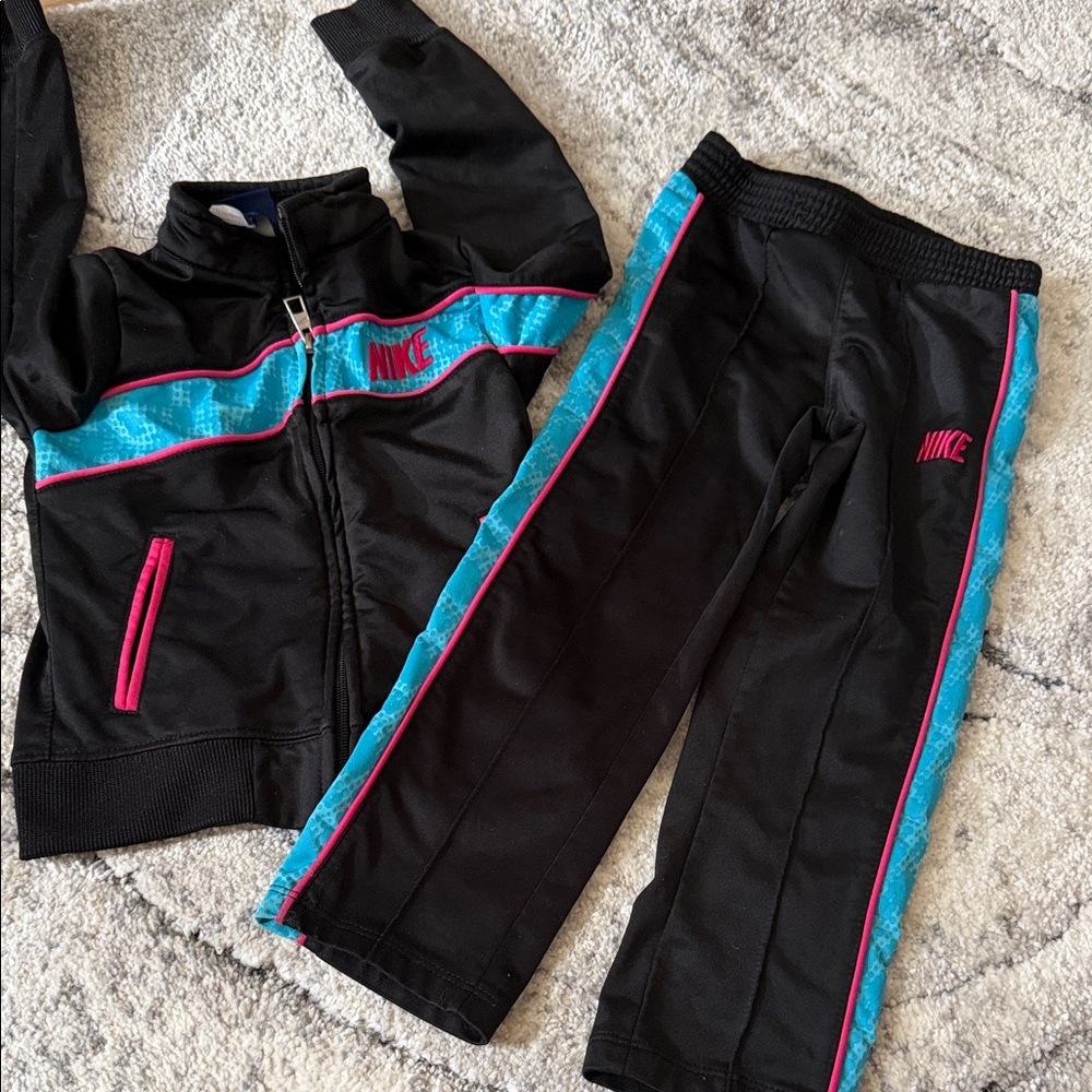 Vintage 80’s Retro Nike Kids Black, Blue & Pink Track Suit 4T